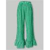 imageMakeMeChic Womens Y2K Gingham Wide Leg Pants Elastic Waist Ruffle Hem Loose Trousers LoungewearDark Green