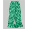 imageMakeMeChic Womens Y2K Gingham Wide Leg Pants Elastic Waist Ruffle Hem Loose Trousers LoungewearDark Green