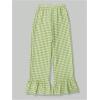 imageMakeMeChic Womens Y2K Gingham Wide Leg Pants Elastic Waist Ruffle Hem Loose Trousers LoungewearGreen