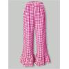 imageMakeMeChic Womens Y2K Gingham Wide Leg Pants Elastic Waist Ruffle Hem Loose Trousers LoungewearHot Pink