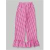 imageMakeMeChic Womens Y2K Gingham Wide Leg Pants Elastic Waist Ruffle Hem Loose Trousers LoungewearHot Pink