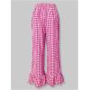 imageMakeMeChic Womens Y2K Gingham Wide Leg Pants Elastic Waist Ruffle Hem Loose Trousers LoungewearHot Pink