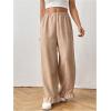 imageMakeMeChic Womens Y2K Gingham Wide Leg Pants Elastic Waist Ruffle Hem Loose Trousers LoungewearKhaki