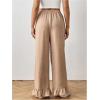 imageMakeMeChic Womens Y2K Gingham Wide Leg Pants Elastic Waist Ruffle Hem Loose Trousers LoungewearKhaki