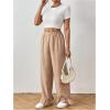 imageMakeMeChic Womens Y2K Gingham Wide Leg Pants Elastic Waist Ruffle Hem Loose Trousers LoungewearKhaki