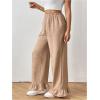 imageMakeMeChic Womens Y2K Gingham Wide Leg Pants Elastic Waist Ruffle Hem Loose Trousers LoungewearKhaki
