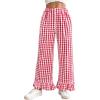imageMakeMeChic Womens Y2K Gingham Wide Leg Pants Elastic Waist Ruffle Hem Loose Trousers LoungewearRed and White