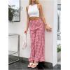 imageMakeMeChic Womens Y2K Gingham Wide Leg Pants Elastic Waist Ruffle Hem Loose Trousers LoungewearRed and White