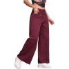 imageMakeMeChic Womens Denim Raw Wide Leg Trousers Straight Loose Baggy Y2K Jeans with PocketBurgundy