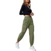 imageMakeMeChic Womens High Waist Cargo Pants Casual Button Hiking Jogger Pants TrousersArmy Green