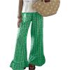 imageMakeMeChic Womens Y2K Gingham Wide Leg Pants Elastic Waist Ruffle Hem Loose Trousers LoungewearDark Green