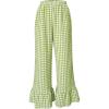 imageMakeMeChic Womens Y2K Gingham Wide Leg Pants Elastic Waist Ruffle Hem Loose Trousers LoungewearGreen