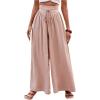 imageMakeMeChic Womens Casual Tummy Control Summer Wide Leg Pants Elastic High Waist Pleated Beach PantsKhaki