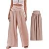 imageMakeMeChic Womens Casual Tummy Control Summer Wide Leg Pants Elastic High Waist Pleated Beach PantsKhaki