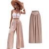 imageMakeMeChic Womens Casual Tummy Control Summer Wide Leg Pants Elastic High Waist Pleated Beach PantsKhaki