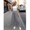 imageMakeMeChic Womens Gingham Palazzo Long Pants Elastic Waist Wide Leg Frill Trim Straight Loose TrousersBlack and White
