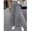 imageMakeMeChic Womens Gingham Palazzo Long Pants Elastic Waist Wide Leg Frill Trim Straight Loose TrousersBlack and White