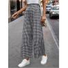 imageMakeMeChic Womens Gingham Palazzo Long Pants Elastic Waist Wide Leg Frill Trim Straight Loose TrousersBlack and White