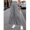imageMakeMeChic Womens Gingham Palazzo Long Pants Elastic Waist Wide Leg Frill Trim Straight Loose TrousersBlack and White