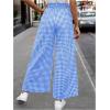 imageMakeMeChic Womens Gingham Palazzo Long Pants Elastic Waist Wide Leg Frill Trim Straight Loose TrousersBlue