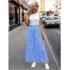 imageMakeMeChic Womens Gingham Palazzo Long Pants Elastic Waist Wide Leg Frill Trim Straight Loose TrousersBlue
