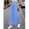 imageMakeMeChic Womens Gingham Palazzo Long Pants Elastic Waist Wide Leg Frill Trim Straight Loose TrousersBlue
