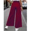imageMakeMeChic Womens Gingham Palazzo Long Pants Elastic Waist Wide Leg Frill Trim Straight Loose TrousersRed and Blue