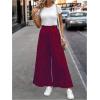 imageMakeMeChic Womens Gingham Palazzo Long Pants Elastic Waist Wide Leg Frill Trim Straight Loose TrousersRed and Blue