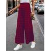 imageMakeMeChic Womens Gingham Palazzo Long Pants Elastic Waist Wide Leg Frill Trim Straight Loose TrousersRed and Blue