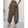 imageMakeMeChic Womens Leopard Print Shirred Elastic Waist Tapered Trousers Jogger PantsBlack