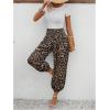imageMakeMeChic Womens Leopard Print Shirred Elastic Waist Tapered Trousers Jogger PantsBlack