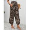imageMakeMeChic Womens Leopard Print Shirred Elastic Waist Tapered Trousers Jogger PantsBlack