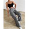 imageMakeMeChic Womens Pleated Wide Leg Pants Asymmetrical Waist Tummy Control TrousersGrey