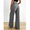 imageMakeMeChic Womens Pleated Wide Leg Pants Asymmetrical Waist Tummy Control TrousersGrey