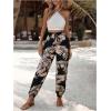 imageMakeMeChic Womens Summer Beach Tropical Printed Pants Hawaiian Palazzo Jogger Pant High Waist TrousersBlack Multi