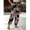 imageMakeMeChic Womens Summer Beach Tropical Printed Pants Hawaiian Palazzo Jogger Pant High Waist TrousersBlack Multi