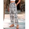 imageMakeMeChic Womens Summer Beach Tropical Printed Pants Hawaiian Palazzo Jogger Pant High Waist TrousersBlack and White