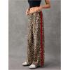 imageMakeMeChic Womens Womens Leopard Pants Side Stripe Cheetah Print Sweatpants Y2K Elastic Waist Straight Leg PantsBrown and Red