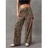 imageMakeMeChic Womens Womens Leopard Pants Side Stripe Cheetah Print Sweatpants Y2K Elastic Waist Straight Leg PantsBrown and Red