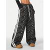 imageMakeMeChic Womens Womens Leopard Pants Side Stripe Cheetah Print Sweatpants Y2K Elastic Waist Straight Leg PantsGrey