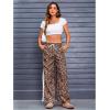 imageMakeMeChic Womens Womens Leopard Pants Side Stripe Cheetah Print Sweatpants Y2K Elastic Waist Straight Leg PantsMulticolor Brown
