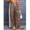 imageMakeMeChic Womens Womens Leopard Pants Side Stripe Cheetah Print Sweatpants Y2K Elastic Waist Straight Leg PantsMulticolor Brown