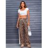imageMakeMeChic Womens Womens Leopard Pants Side Stripe Cheetah Print Sweatpants Y2K Elastic Waist Straight Leg PantsMulticolor Brown