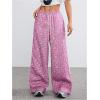 imageMakeMeChic Womens Womens Leopard Pants Side Stripe Cheetah Print Sweatpants Y2K Elastic Waist Straight Leg PantsPink