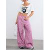 imageMakeMeChic Womens Womens Leopard Pants Side Stripe Cheetah Print Sweatpants Y2K Elastic Waist Straight Leg PantsPink