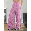 imageMakeMeChic Womens Womens Leopard Pants Side Stripe Cheetah Print Sweatpants Y2K Elastic Waist Straight Leg PantsPink