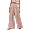 imageMakeMeChic Womens Casual Tummy Control Summer Wide Leg Pants Elastic High Waist Pleated Beach PantsKhaki