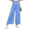 imageMakeMeChic Womens Gingham Palazzo Long Pants Elastic Waist Wide Leg Frill Trim Straight Loose TrousersBlue