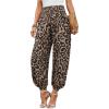 imageMakeMeChic Womens Leopard Print Shirred Elastic Waist Tapered Trousers Jogger PantsBlack