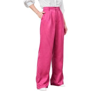 imageMakeMeChic Womens Satin Silk High Waisted Wide Leg Pants with PocketsPink